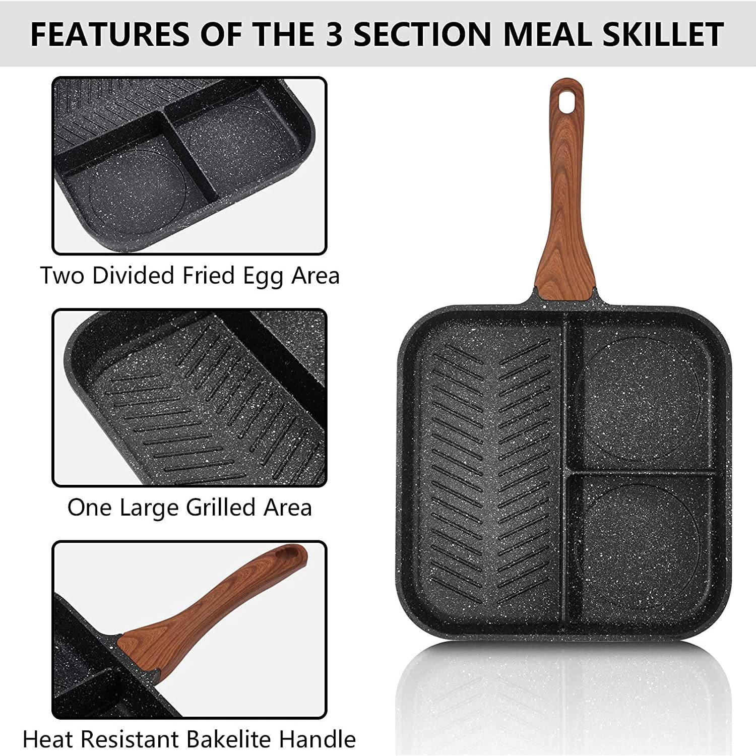 ESLITE LIFE Nonstick Divided Grill Pan for Stove Tops, 11 Inch 3