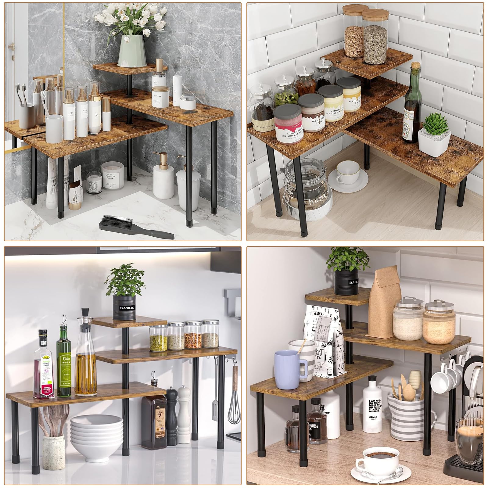 Estantería esquinera de cocina, estante de esquina para cocina, baño, esquina de mesa, multinivel, tridimensional, ahorro de espacio, estante para especias, estante cosmético, soporte para