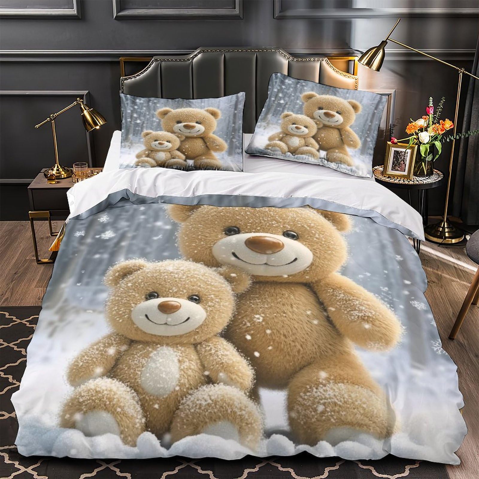 Housse de couette ours en peluche super douce effet 3D