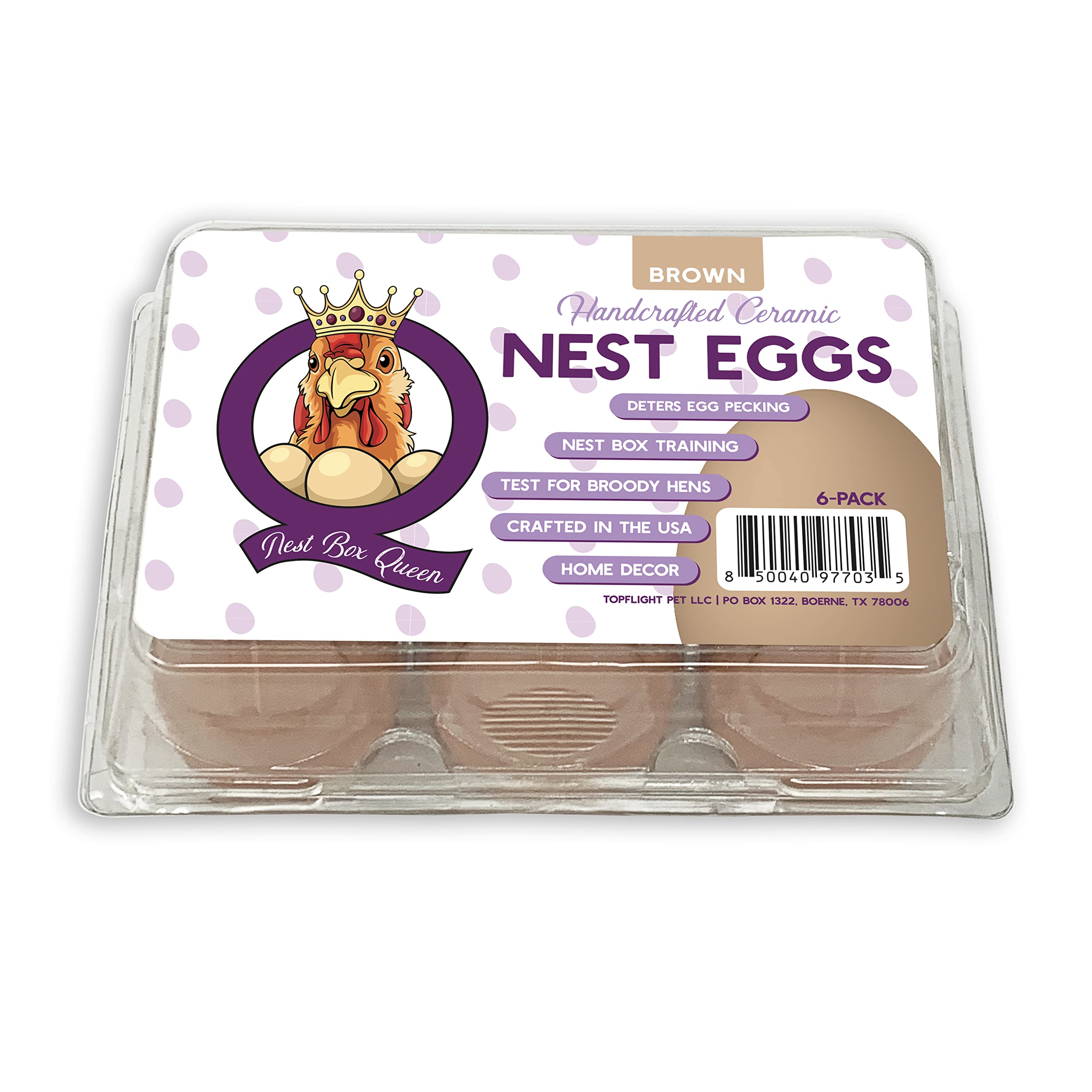 Nest Box QueenHandcrafted Ceramic Chicken Eggs (6 Pack, Brown)