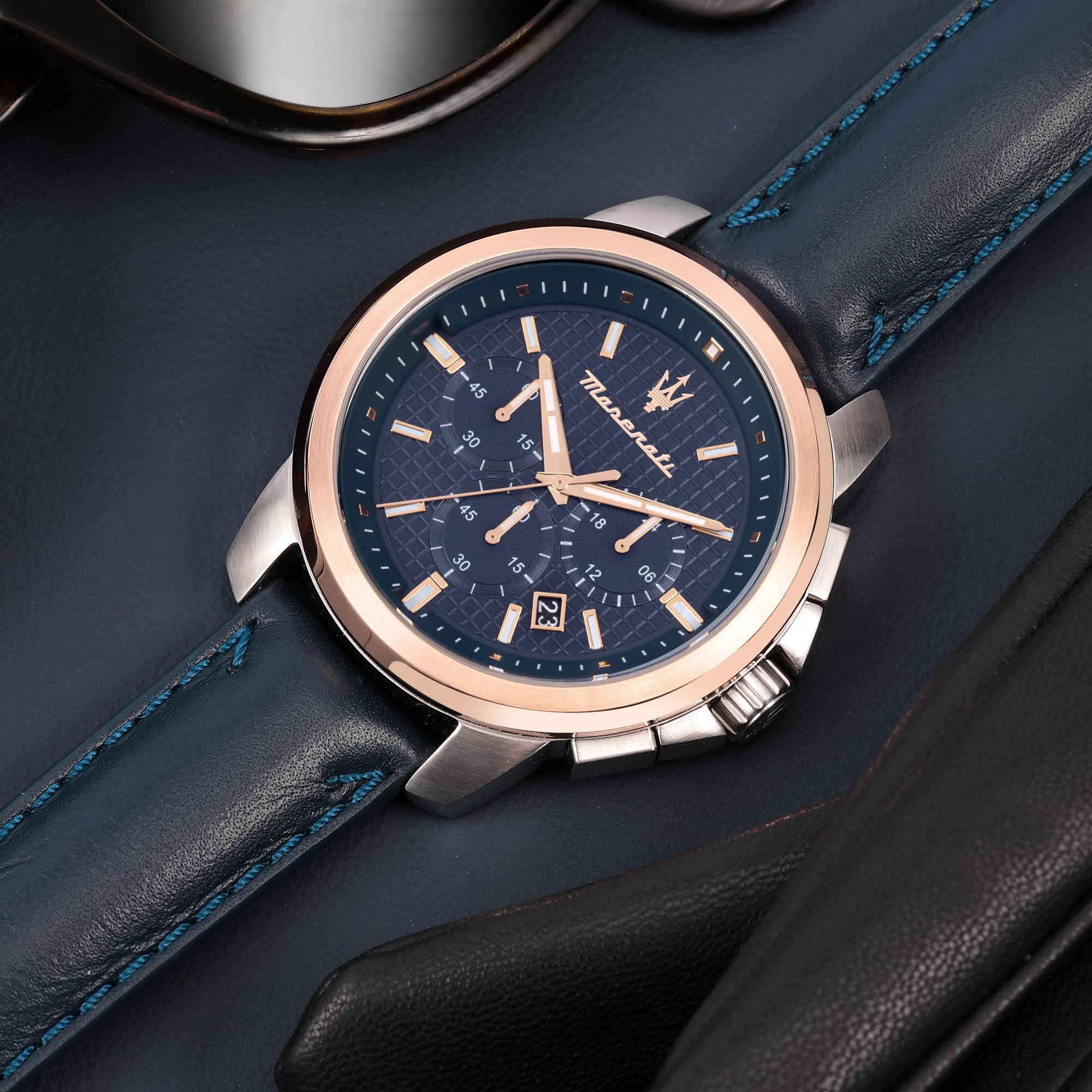 Maserati Successo Reloj Hombre, Cronógrafo, en Acero, PVD Oro Rosa, Cuero - R8871621015