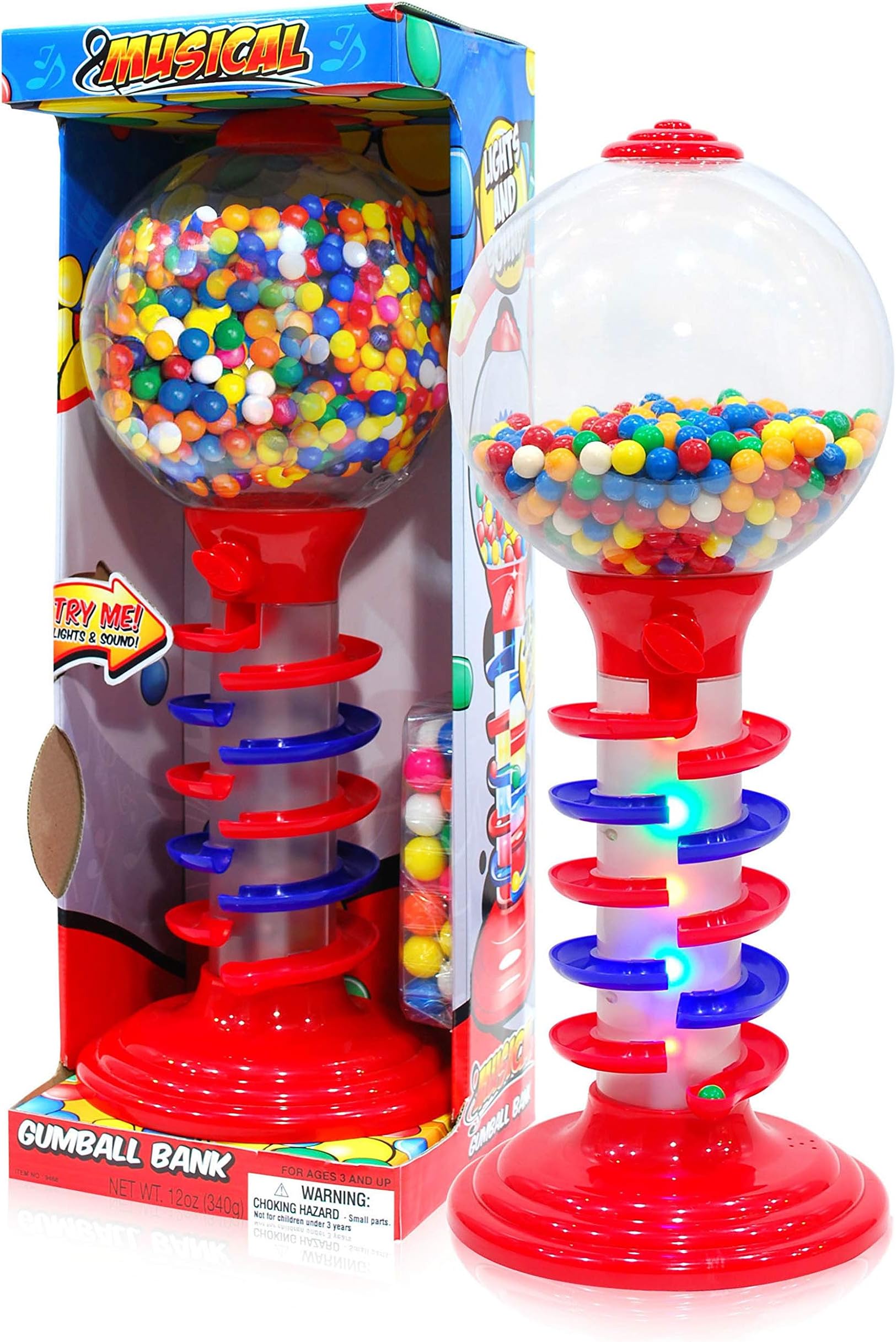 Light and Sound Spiral Gumball Bank with 340G Gumballs, 21"