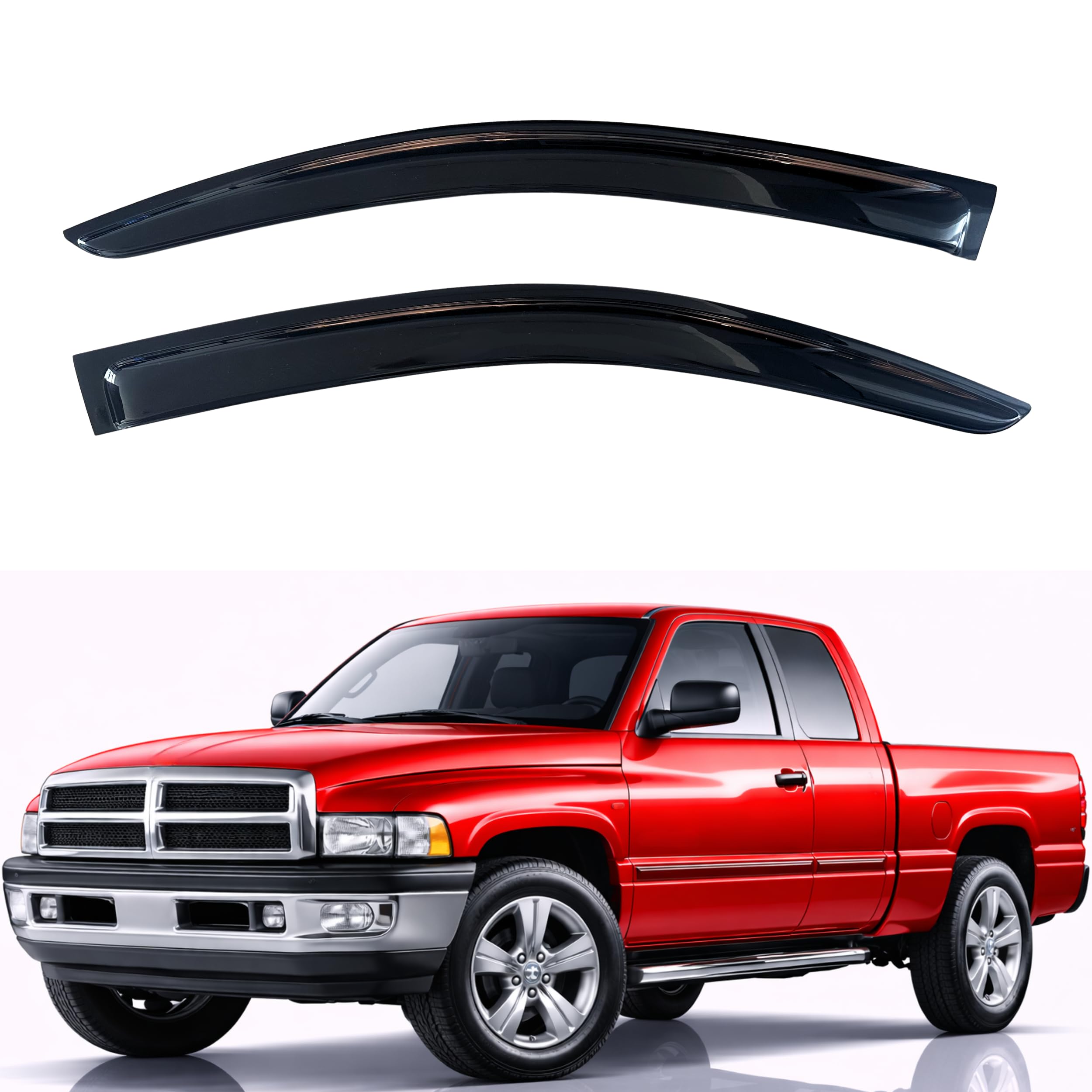 KPY Rain Guards Fit for 1994-2001 Dodge Ram 1500, Out-Channel Window Visors Vent Wind Deflectors 2PC, Truck Accessories for 94-02 Dodge Ram 2500 3500 (Excludes Towing Mirror)