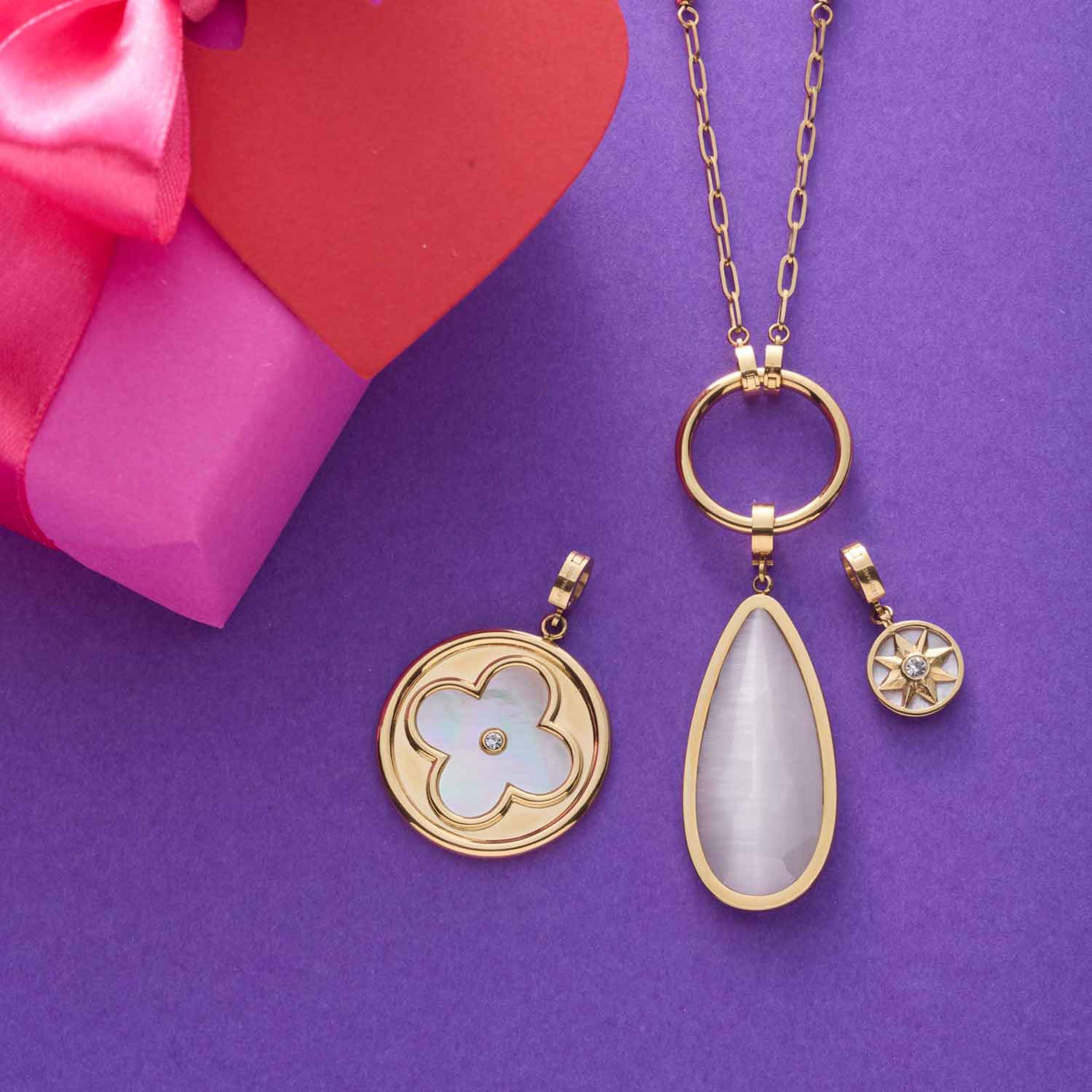JEWELS BY LEONARDO Anhänger Clip & Mix Jessy • Ketten-Anhänger aus goldfarbenem Edelstahl • Catseye in länglicher Tropfenform • Schmuck Geschenk für Frauen • 024940