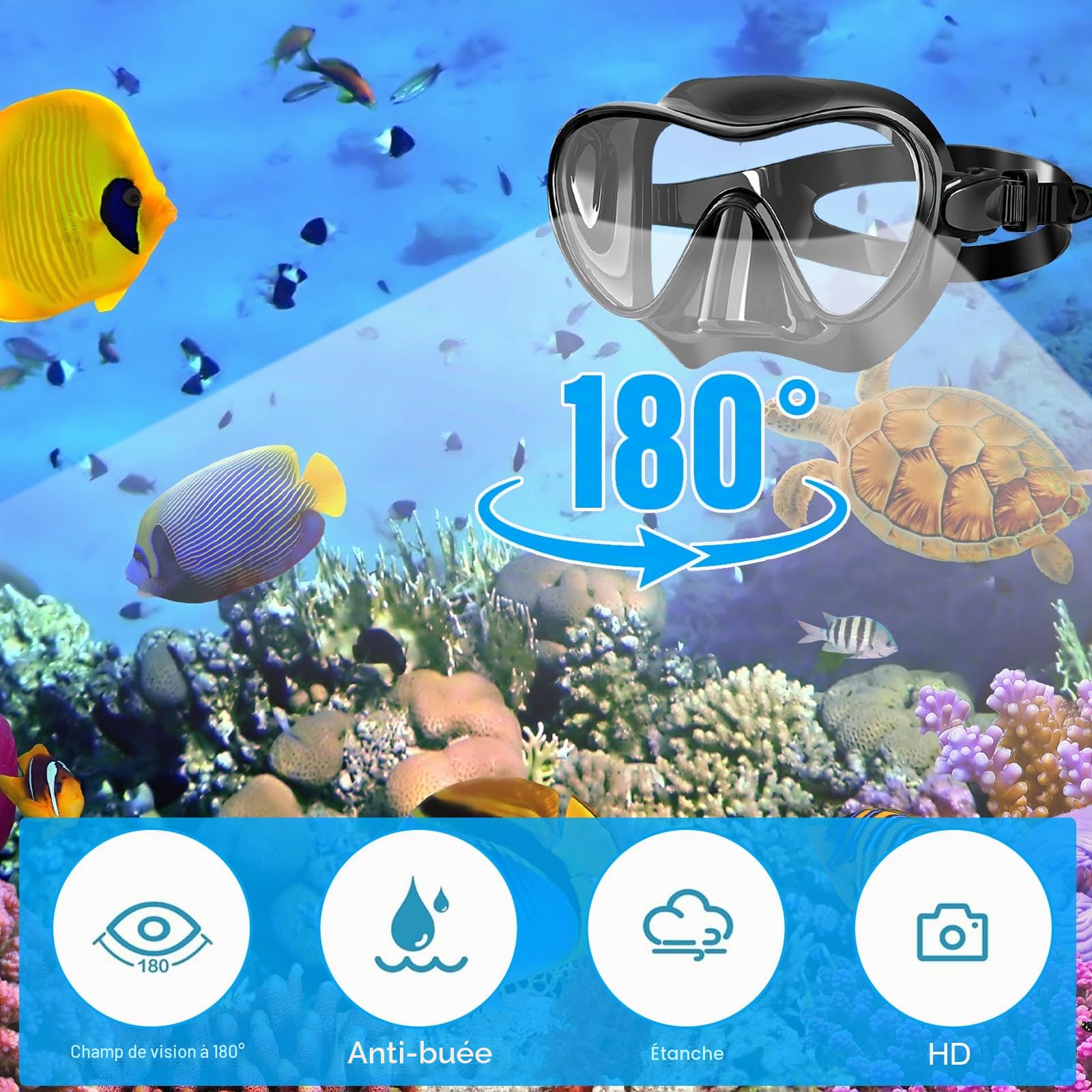 Plongée Ensemble de Plongée Tuba, Équipement de Plongée avec Tuba, Silikon Masques Plongée, Snorkeling Lunettes de Natation, Diving Mask, Masque Piscine