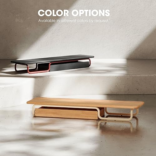 Miniatura 6 de Fenge Elevador de monitor doble, soporte de monitor de 37 pulgadas para escritorio, estante de escritorio de madera maciza con organizador de