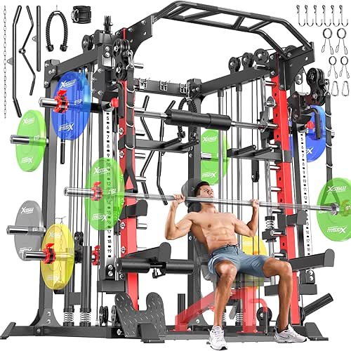 Smith Machine with Cable Crossover System, Multi-Function Squat Rack Power