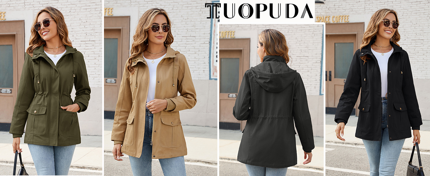 Tuopuda Overgangsjas voor dames, katoenen jas, overgangsjas, opstaande kraag, mantel, parka, jas met capuchon met trekkoord, overgangsjas met capuchon, bovenkleding voor lente, zomer, herfst, grijs