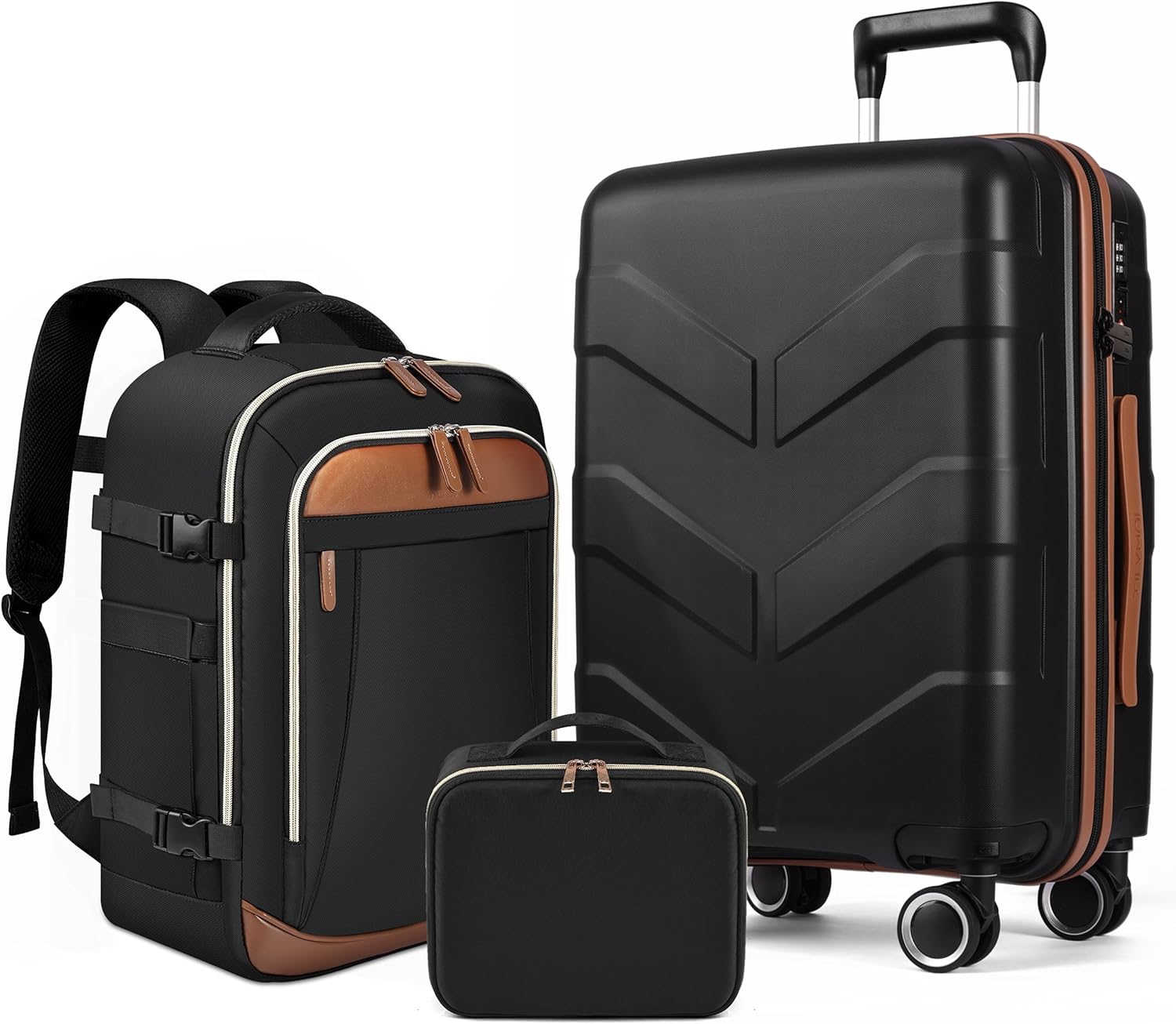 Luggage Sets 3 Piece Carry On Luggage 22x14x9 Airline Approved Suitcase Set with TSA Lock, Lightweight PP Hardshell & Spinner Wheels Suitcase with Travel Backpack & Toiletry Bag for Men Women, Black Black 3 piece set (20inch)