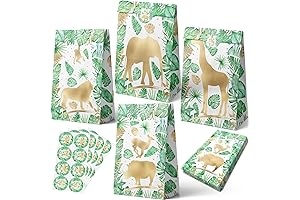 HaPiBiDesign 24 PCS Safari Gift Bags Favors with Stickers for Jungle Safari Party