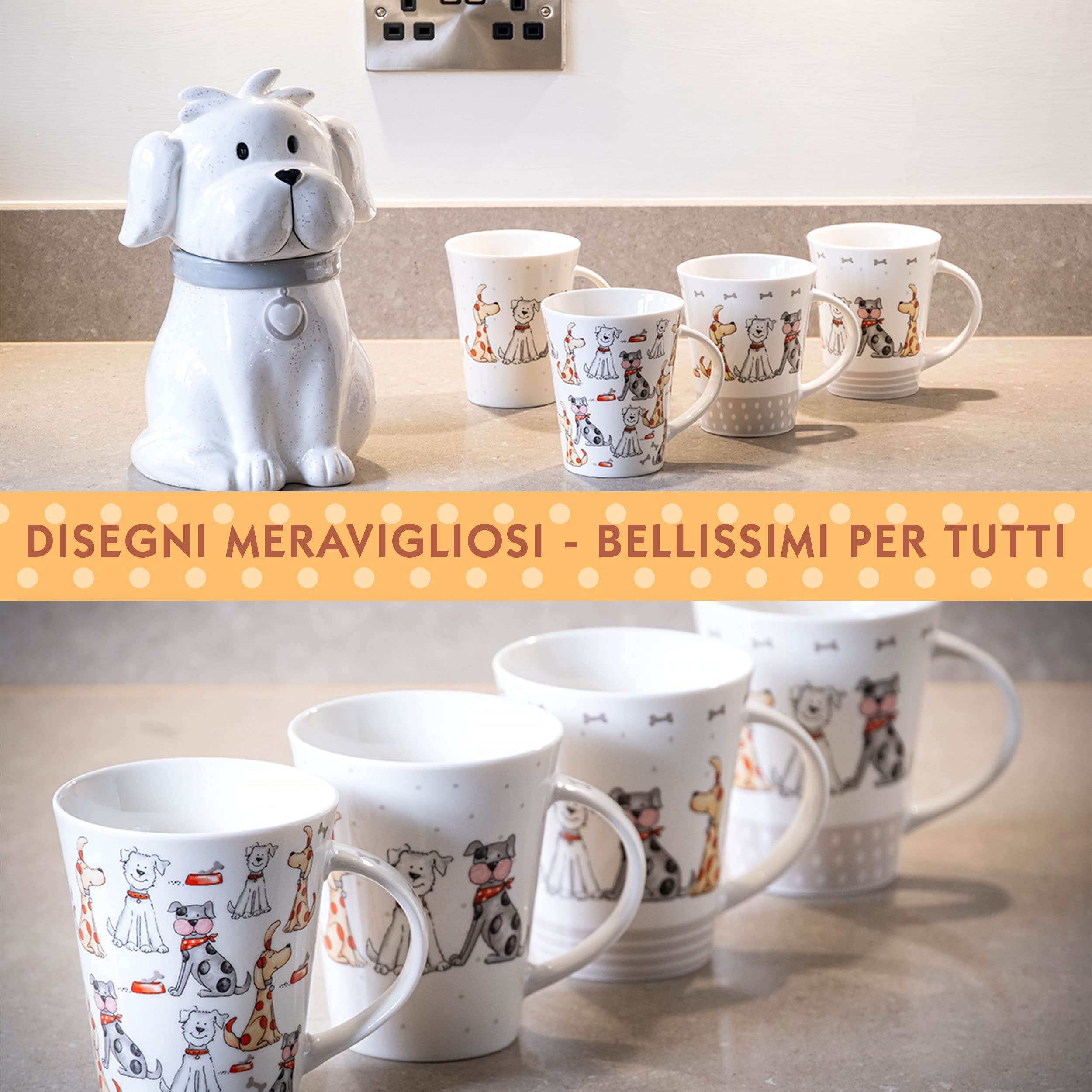 SPOTTED DOG GIFT COMPANY Set di Tazze da Caffè con Cani, Set di Tazze Grandi, Tazze Colazione da Caffè Tè in Ceramica con Carino Cani, Regalo per Cani per Donne Uomini