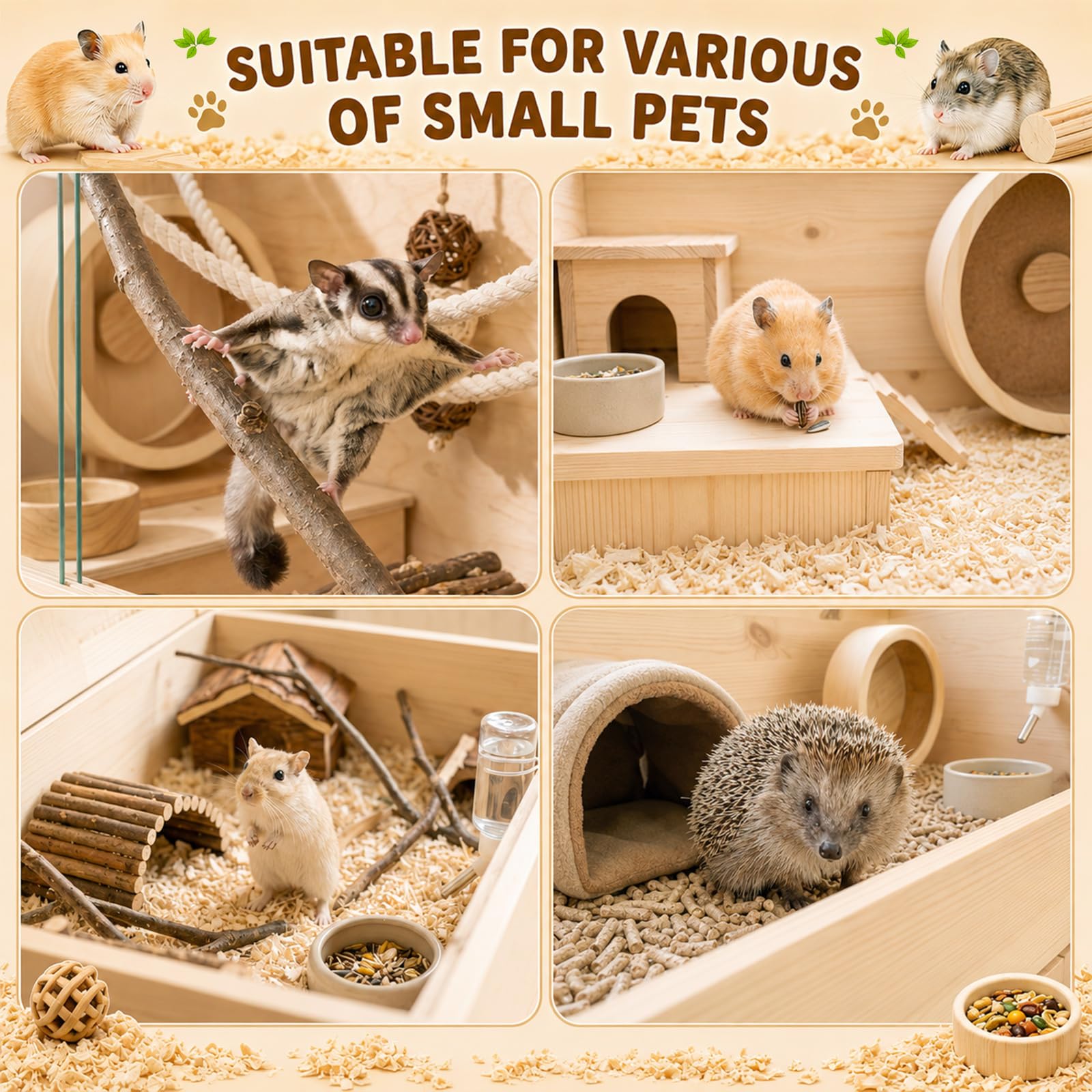 Marsui 17-teiliges Hamsterkäfig-Zubehör, inklusive Hamsterplattform, Versteck, Tunnel, leises Rad, Kletterleiter, Zaun, Wasserflaschen-Set mit Sandspiel, Kauspielzeug für kleine Tiere