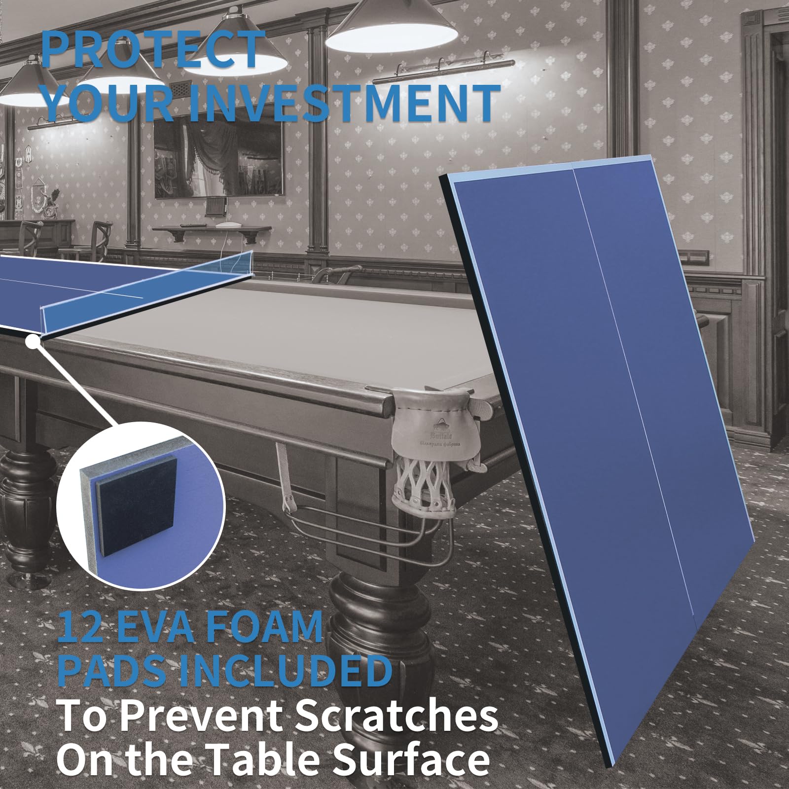 Tavolo da ping pong pieghevole per esterni e interni, resistente alle intemperie, in MDF da 12 mm, per casa, blu, 244 x 122 cm