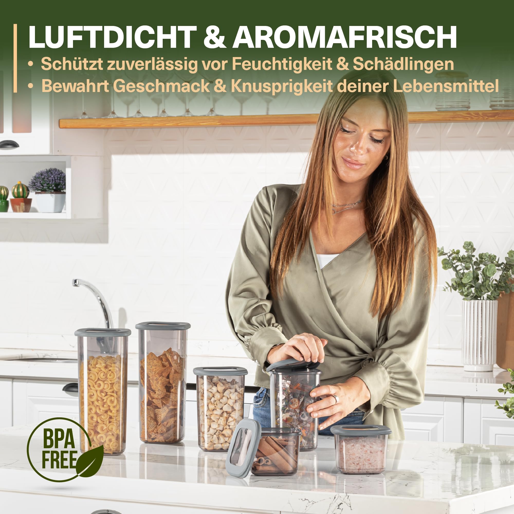 Viwares Tarros con tapa herméticos, juego de 18 recipientes de almacenamiento sin BPA, para cereales, harina, cocina, práctico organizador de cocina, recipientes para almacenamiento de alimentos