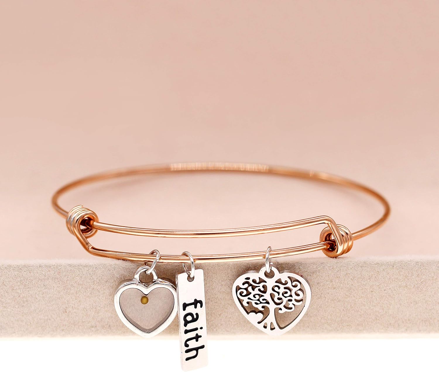 Uloveido Stainless Steel Tree of Life Bangle Mustard Seed Pendant Faith Cuff Bracelet Gifts for Women Teen-Girls Y639