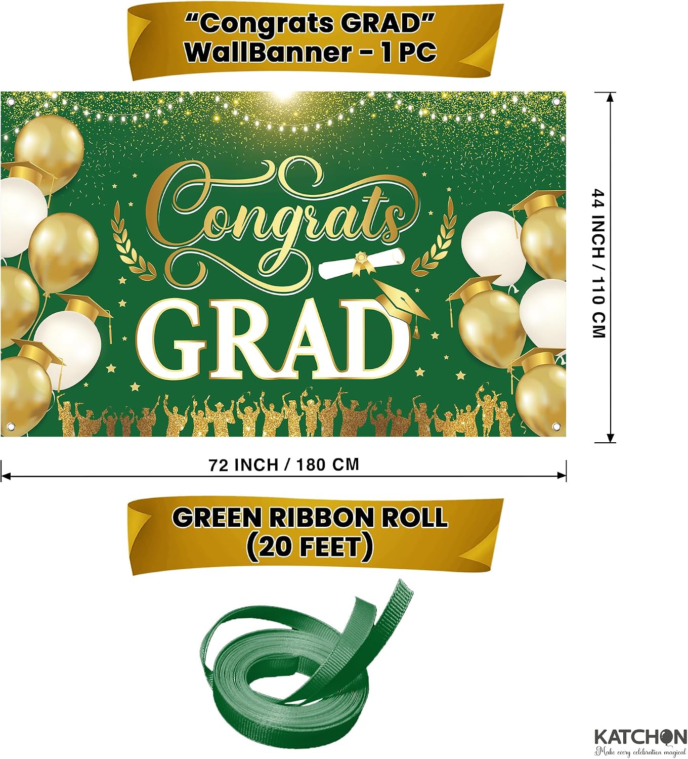 KatchOn, XtraLarge Congrats Grad Banner - 72x44 Inch, Congratulations Banner | Graduation Banner Class of 2026 | 2026 Graduation Decorations | Green and Gold 2026 Graduation Backdrop