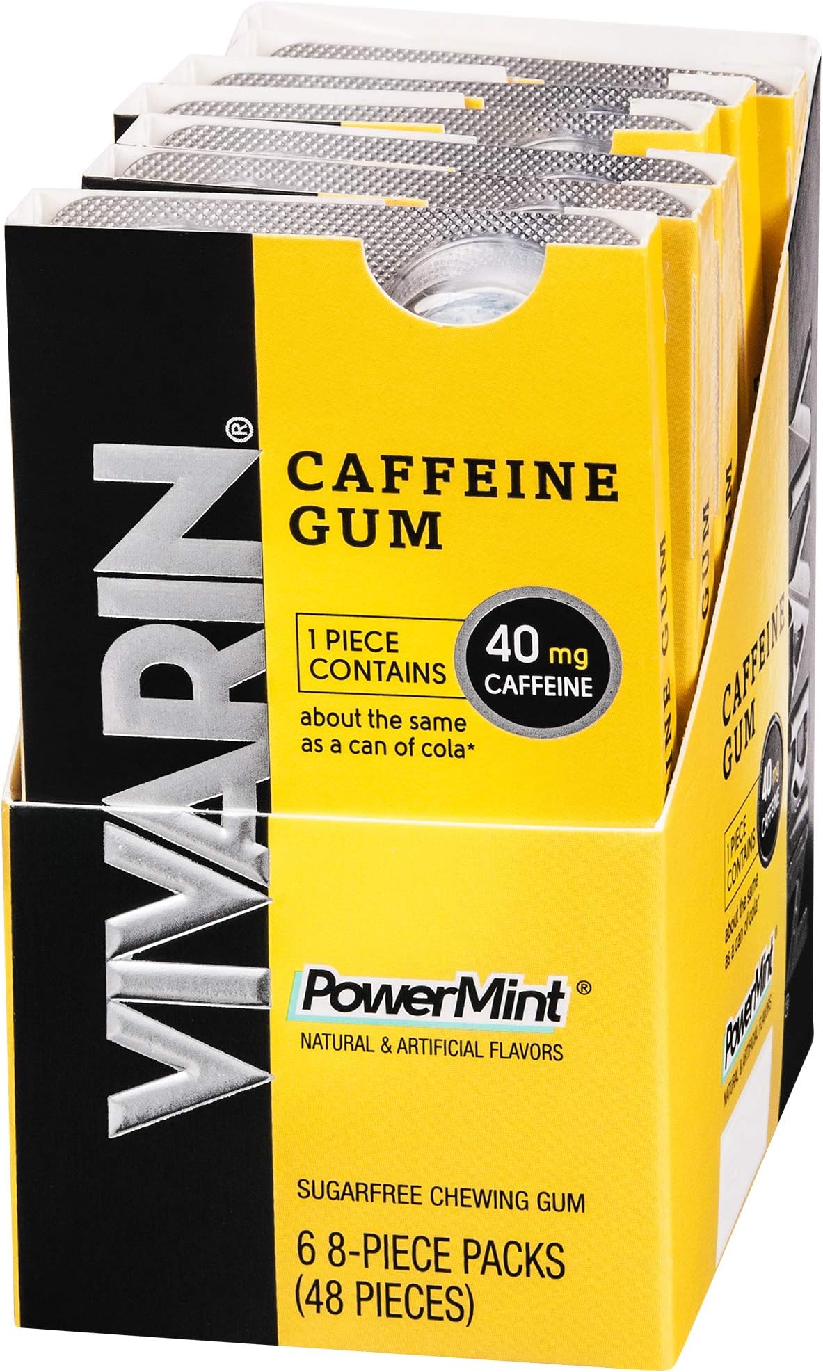 Vivarin Caffeine Gum, Sugarfree Chewing Gum, PowerMint, 6 Count