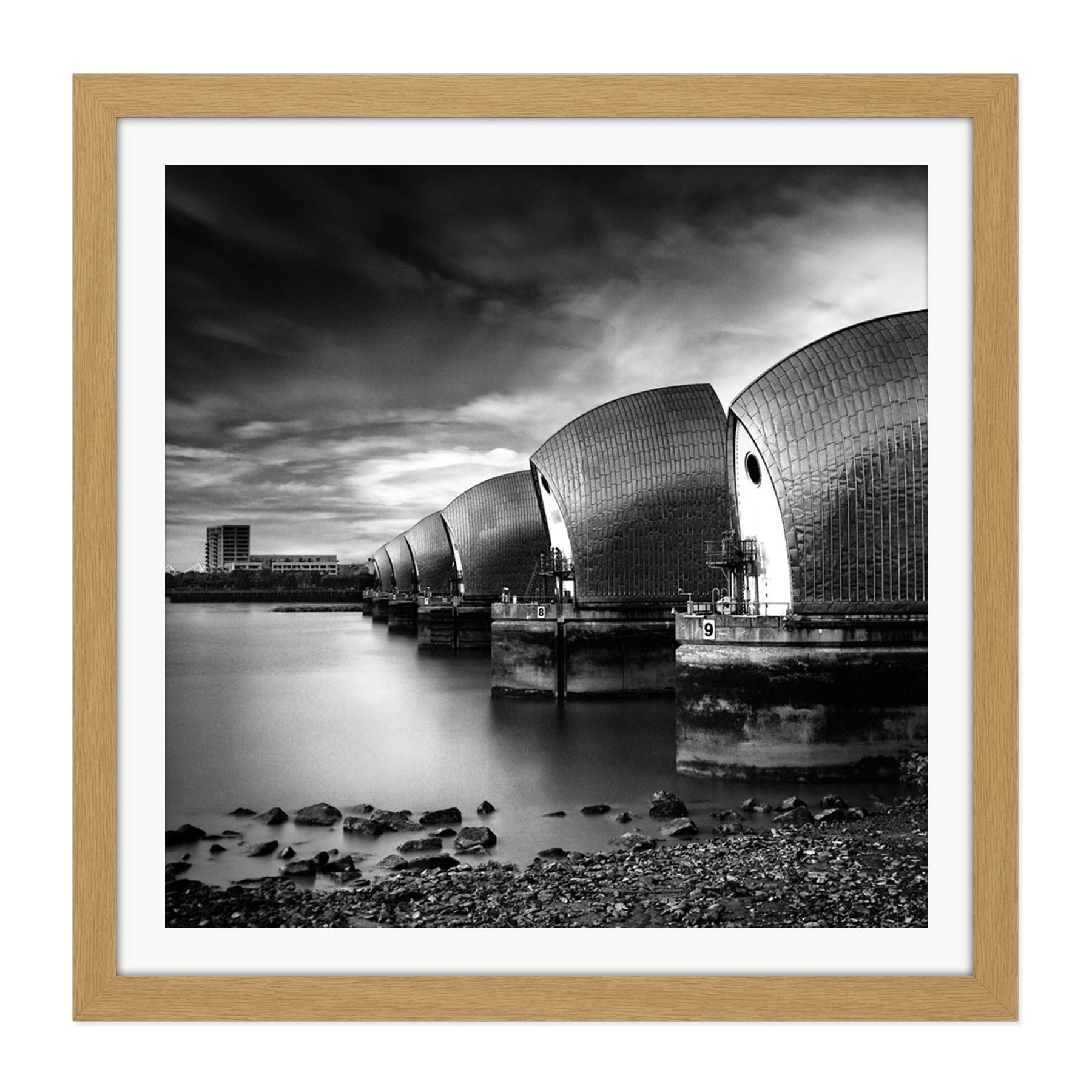 Artery8 Warby Thames Barrier Shot Long Exposure Photo Square Wooden Framed Wall Art Print Picture 16X16 Inch