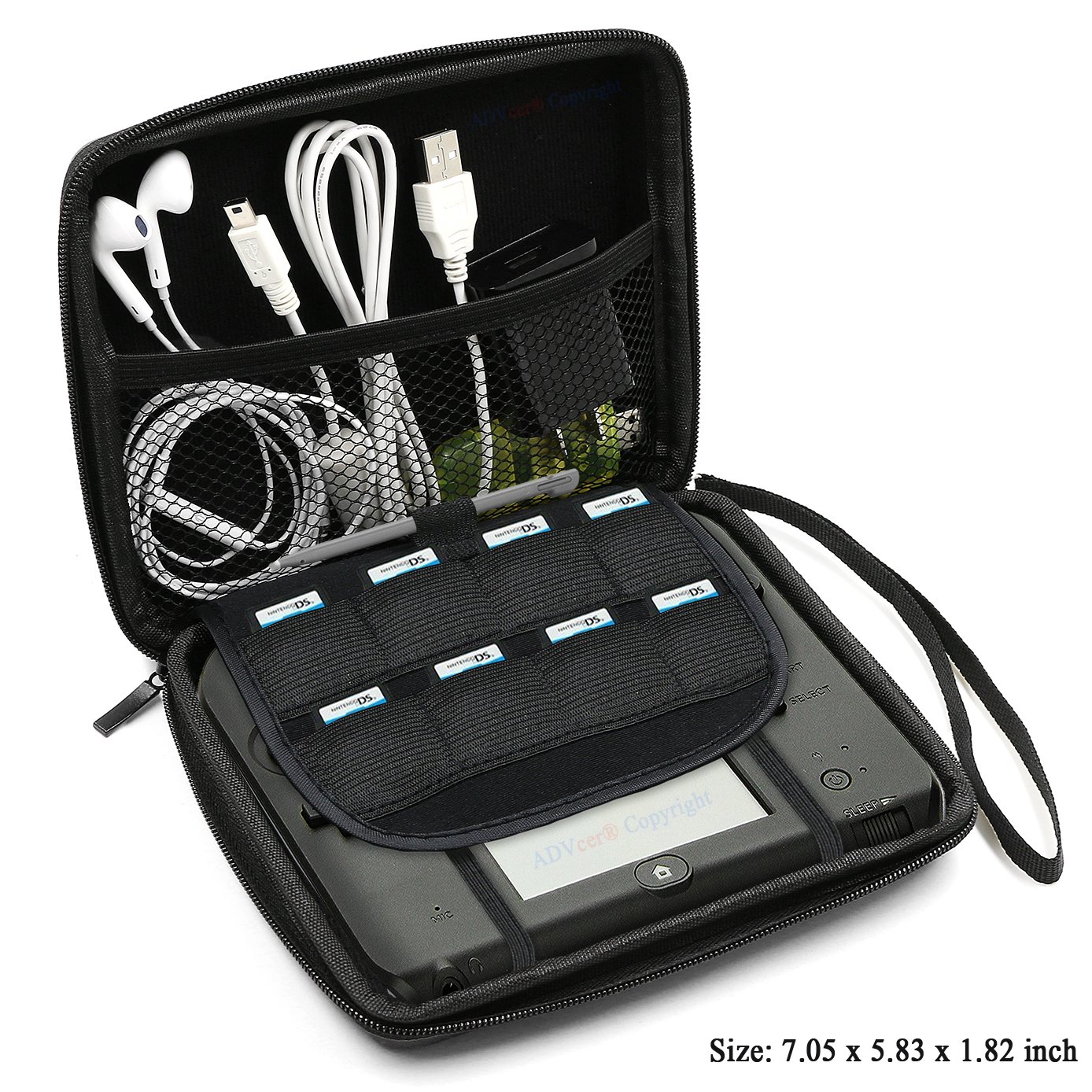 ADVcer 2DS Case, EVA Waterproof Hard Shield Protective Carrying Case with Hand Wrist Strap and Double Zipper Compatible with Nintendo 2DS (Black) - Image 2