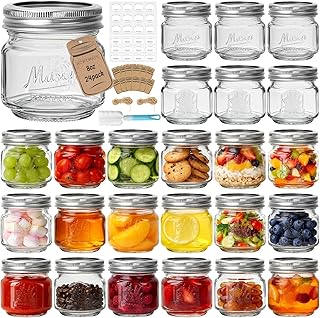 CycleMore Mason Jars 8 oz, 24 Pack Embossed Design Glass Canning Jars wi...