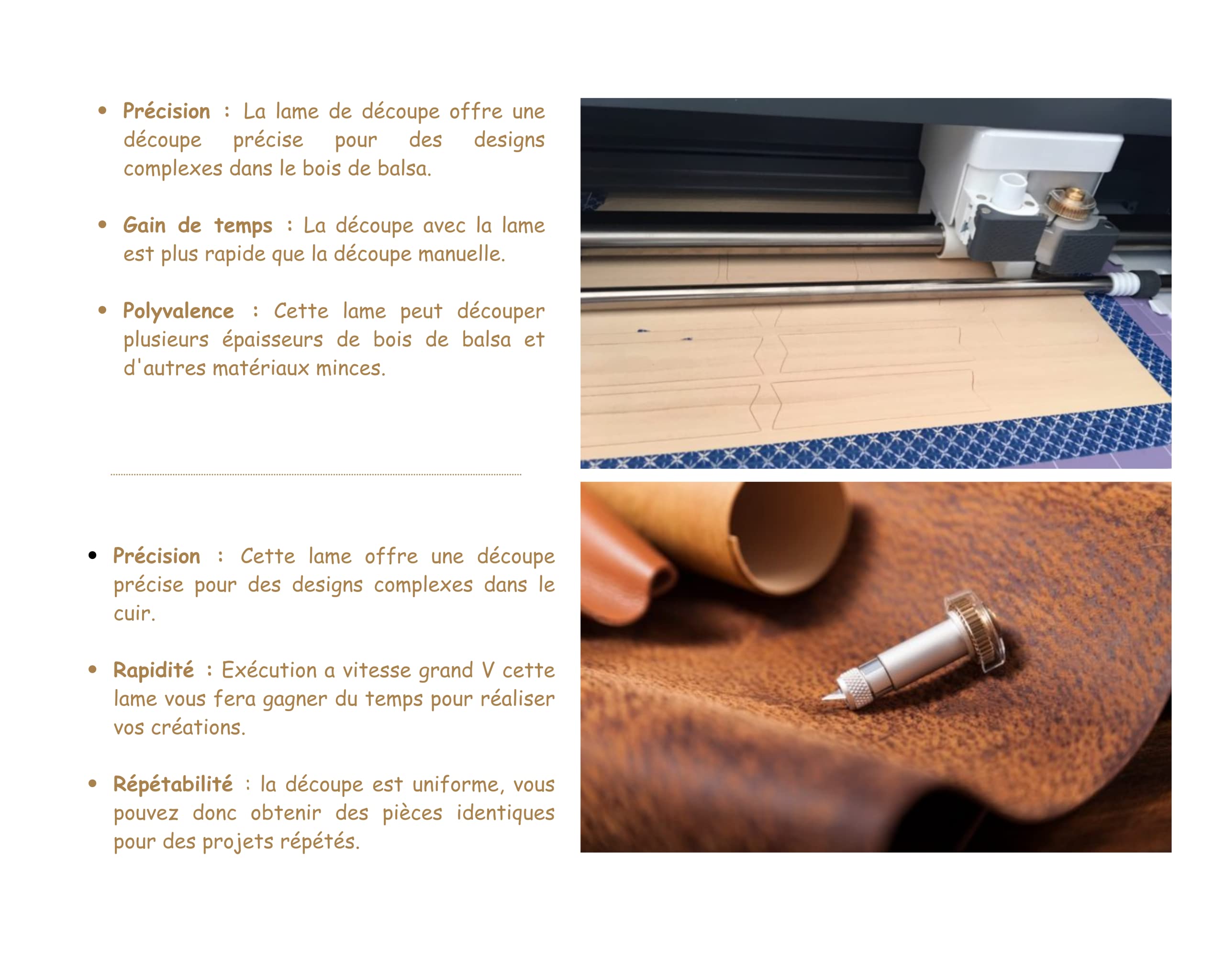 Lame de couteau et de remplacement pour machine de découpe Cricut Maker,Explorer, idéale pour couper du bois de balsa, du cuir léger et du plexiglass fin, finition impeccable (Lame de couteau)