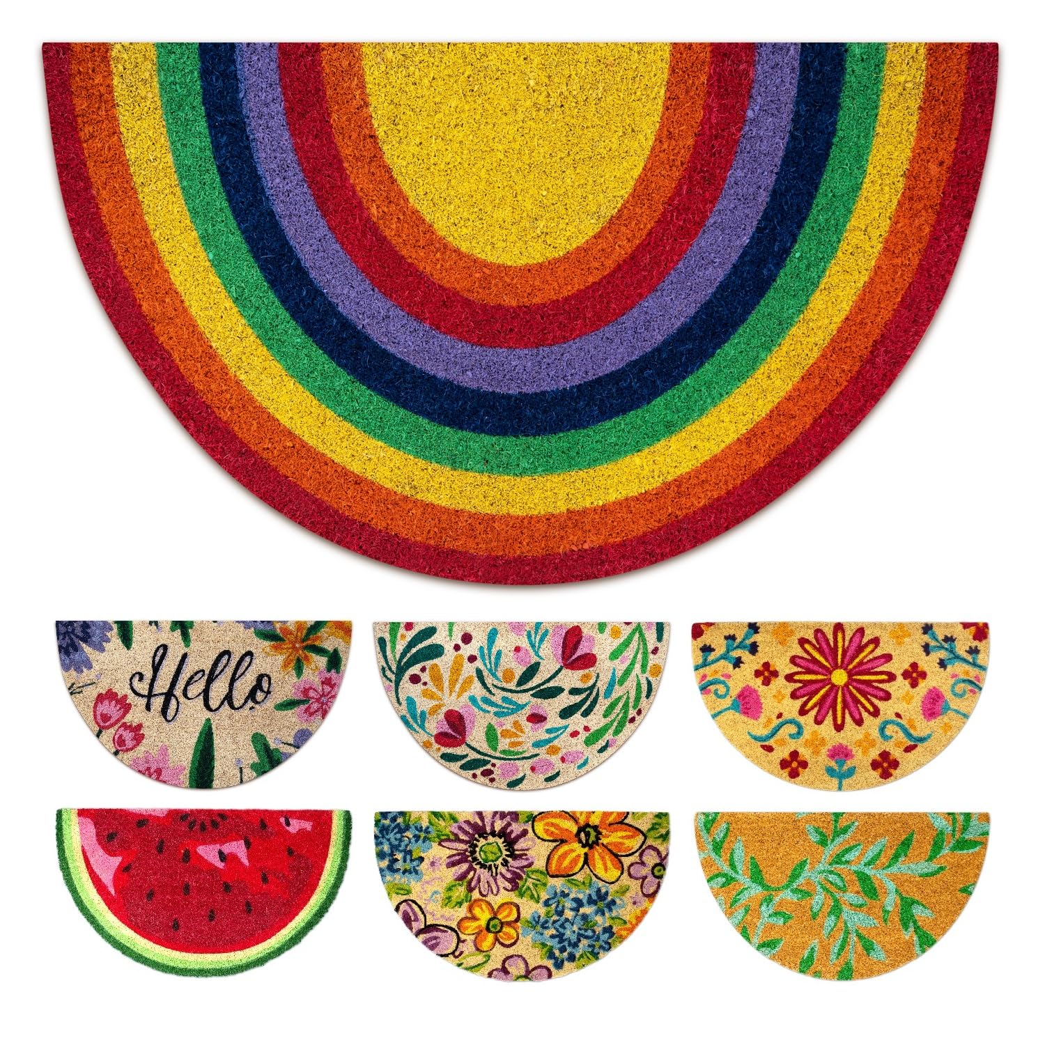 LUA VIKA Coir Doormat - Rainbow - 40x70 cm - Outdoor Door mat - Front Door mat outside - Half moon Doormats outside