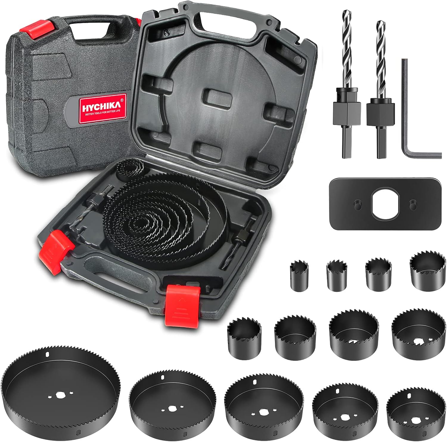 Hole Saw Set HYCHIKA 19 Pcs Hole Saw Kit with 13Pcs Saw Blades, 2