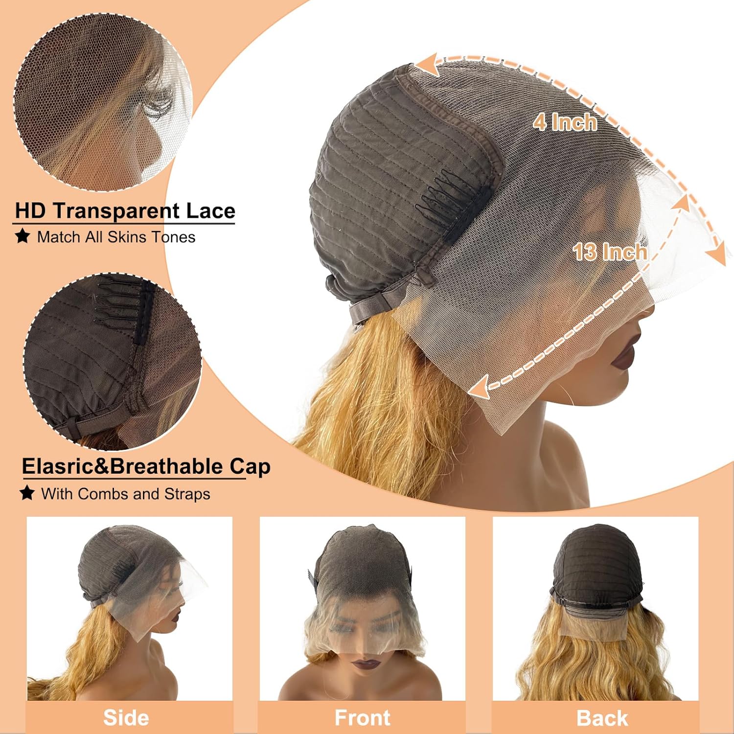 Lace Front Wig Human Hair Pre Plucked Body Wave 1b/27 Colored Honey Blonde 13x4 HD Lace Frontal 180 Density Highlight Ombre Wigs for Women 26 Inch