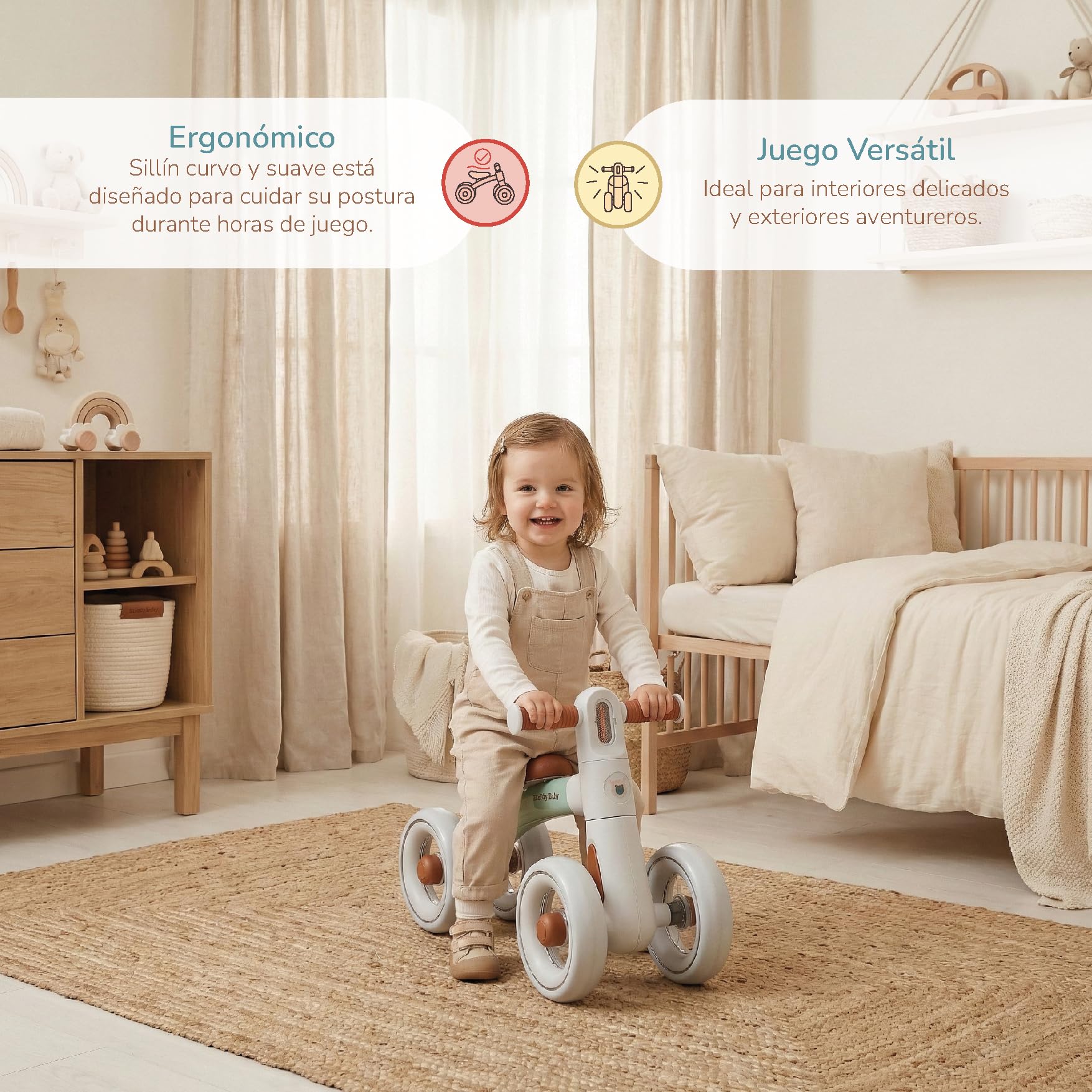 Buddy Baby - Bicicleta sin Pedales XRIDER - Desde 12 Meses - Ultraligera (Solo 1,5 kg) - Ruedas EVA silenciosas - Giro Manillar Seguro 135° - Herramientas Incluidas - Luz integrada con 3 Modos
