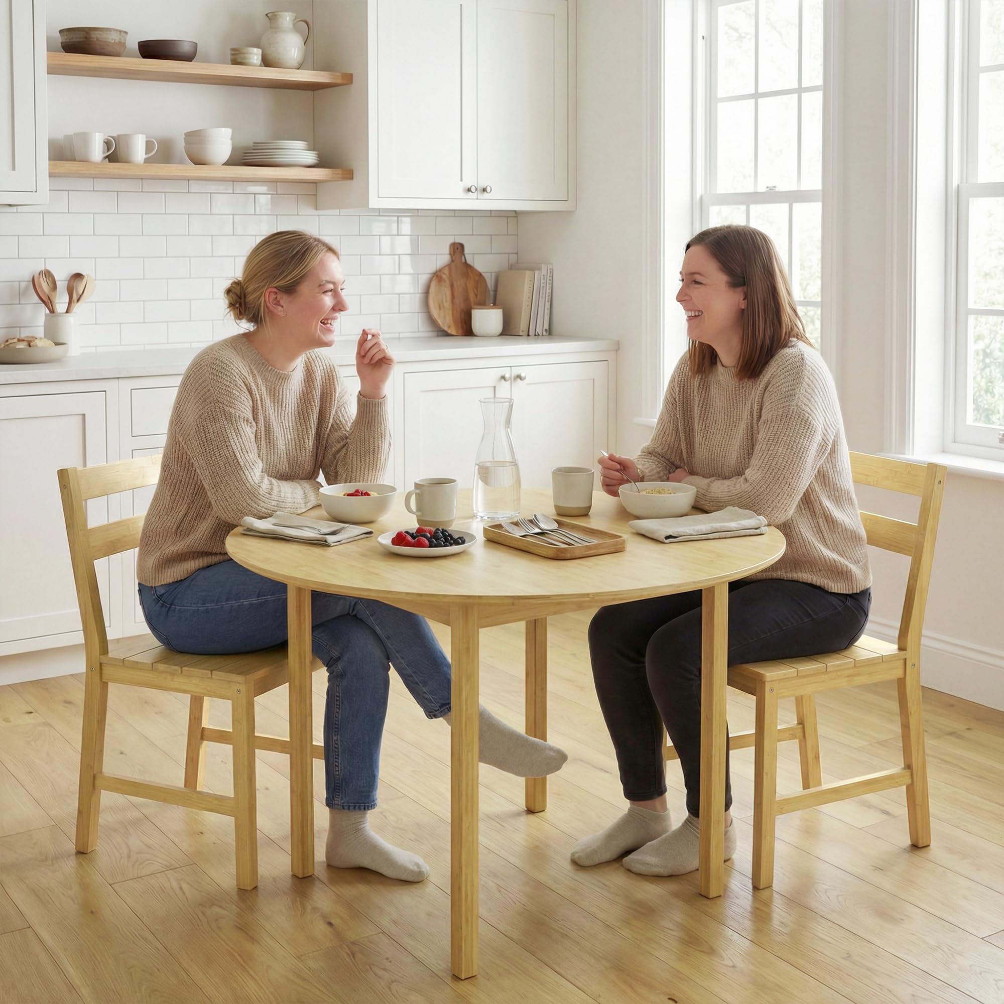 HOMCOM Lot de 2 chaises de Salle à Manger en Bambou, chaises de Cuisine sans accoudoirs avec Assise à Lattes et Dossier incurvé, pour Salon, Maison, Effet Bois Naturel