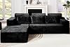 Homguava Modular Sectional Couches for Living Room,105 Cloud Couch with L-Shape Chaise,Comfy Sofa Living Room Couch with Deep Seat,No Assembly L Couch,Luxury Distressed VelvetBlack,L