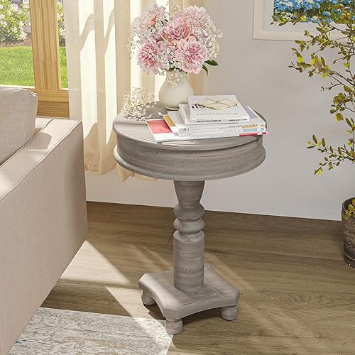 Miniatura 2 de SUNBURY Juego de 2 mesas auxiliares de granja de 18 pulgadas mesa auxiliar redonda de madera para sala de estar mesa auxiliar ligera de MDF mesa