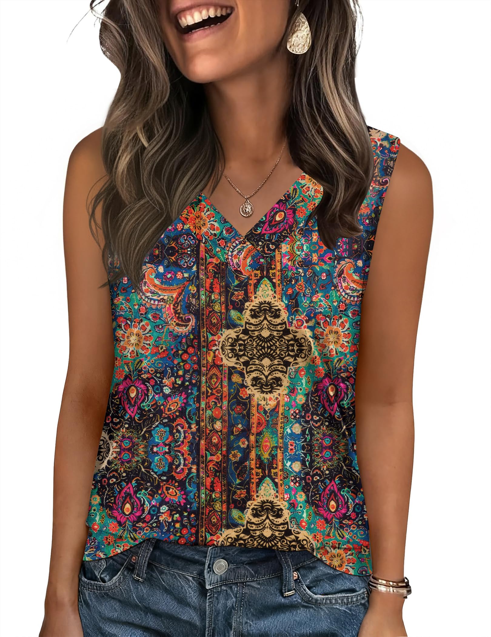 Zeagoo Tank Top for Women V Neck Loose Fit Sleeveless Summer Tops Business Casual Outfits Dressy Blouses Shirts