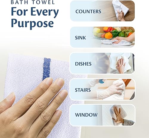 Miniatura 7 de Toallas de limpieza universales, paquete de 60 unidades, 16 x 19 pulgadas, 100 % algodón, totalmente bordadas, grado comercial, tejido de rizo para