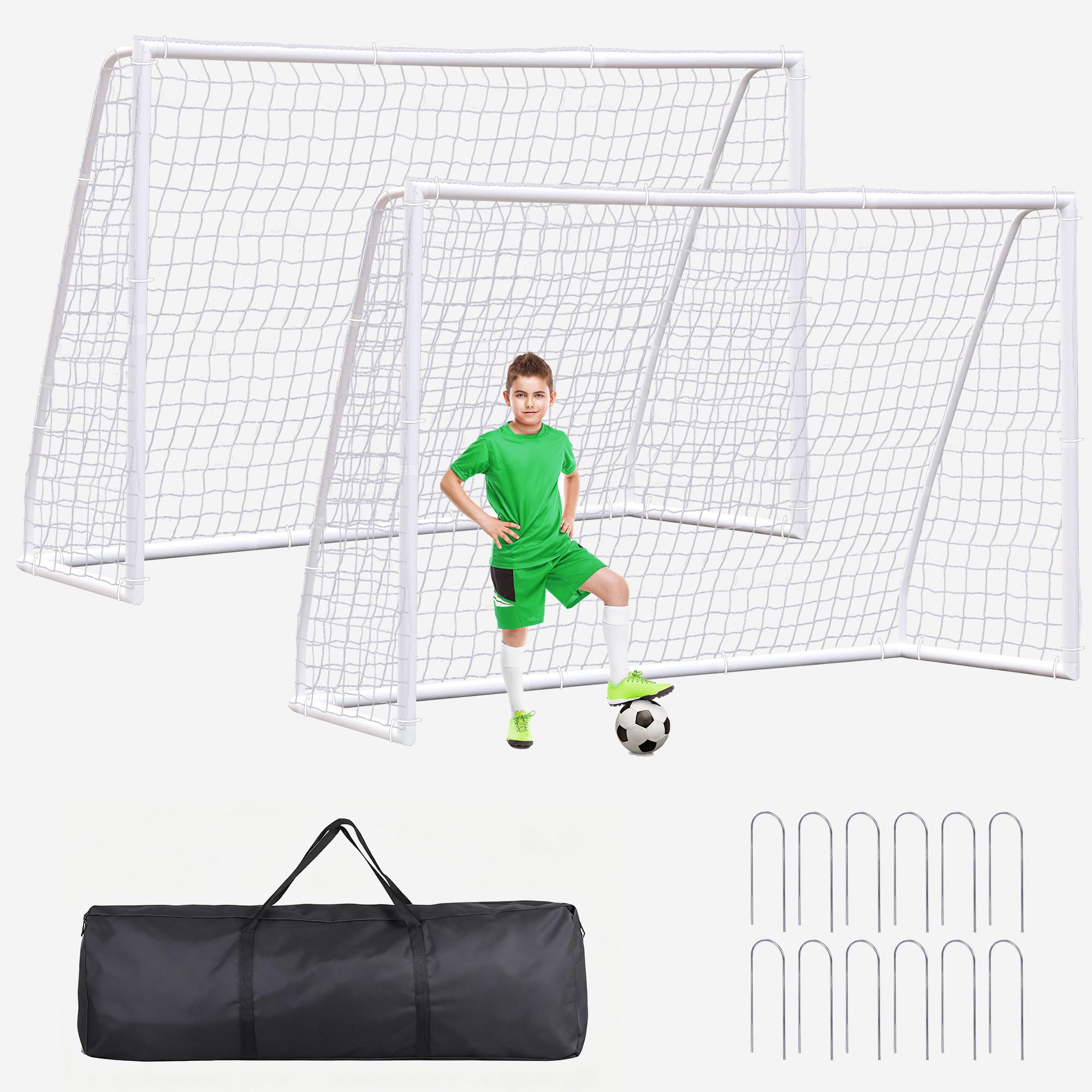 F2C Soccer Goal Soccer Net for Backyard, Steel Frame for Kids, Adult Portable Shooting Training Aid with Carry Bag,Ground Stakes Waterproof