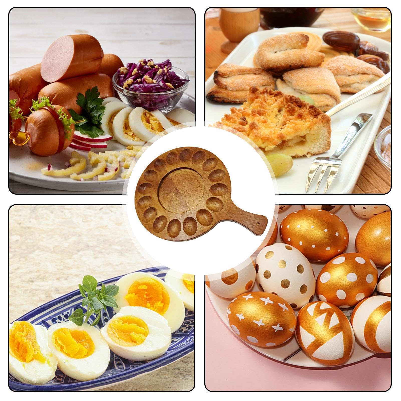 Bandeja para servir huevos, de madera con asa, plato reversible para 16 huevos, huevos rellenos, queso y aperitivos, perfecta para fiestas y entretenimiento