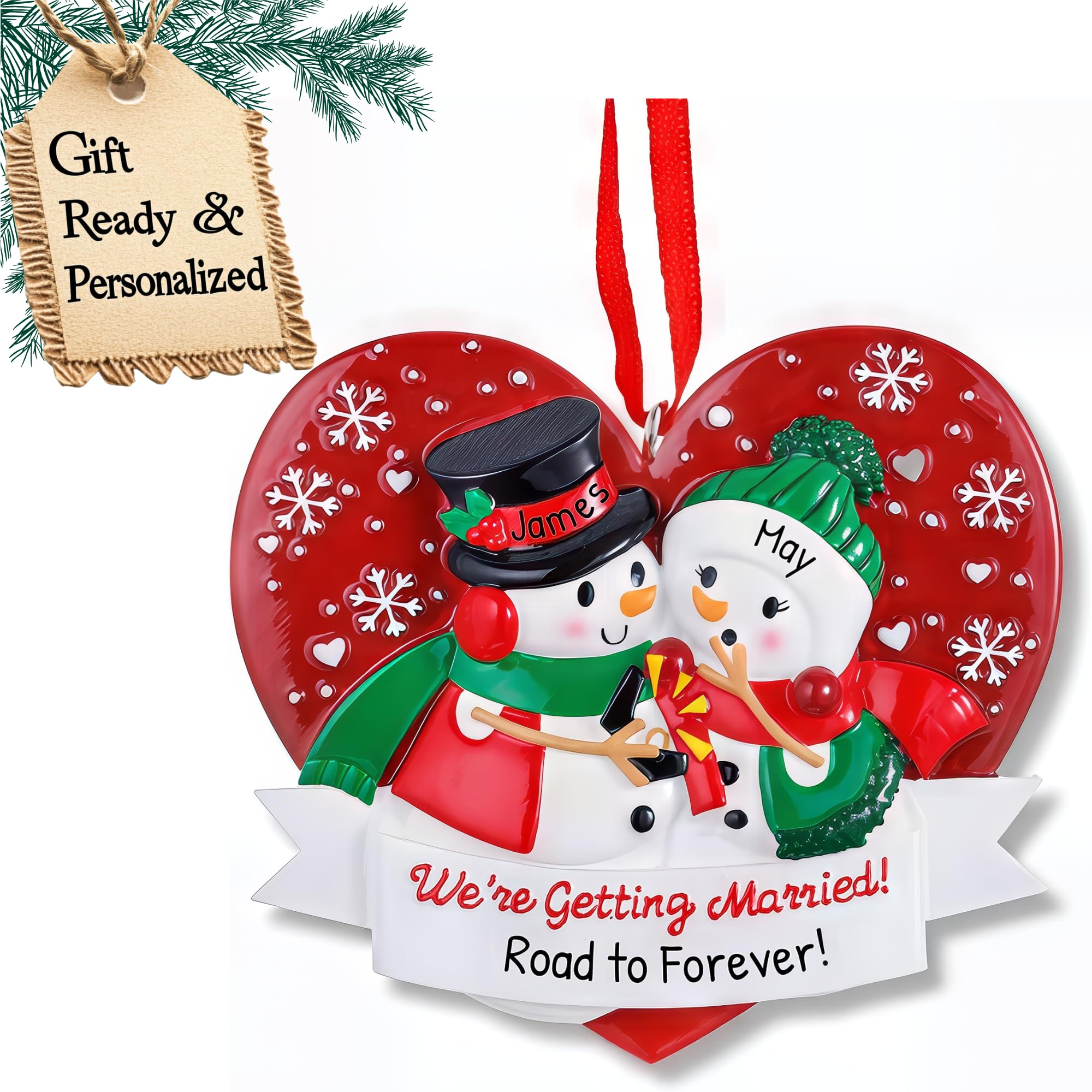 Engagement Ornament 2025 Personalized | Snowman Couple Heart Our First Christmas Engaged Ornament 2025 Engagement Gifts for Couples First Engaged Christmas Ornaments for Bride to Be Proposal Memory