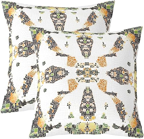 Paquete de 2 fundas de almohada exóticas de 24 x 24 pulgadas, fundas de almohada verde y naranja, fundas de cojín geométricas geométricas de