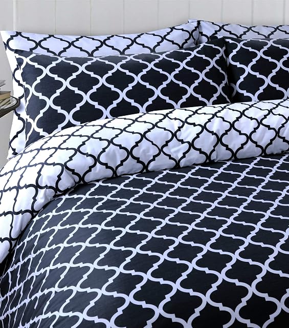 Linen Zone - 100% Cotton Reversible Printed Duvet Cover Set - Carefree (Spades Black, Double)