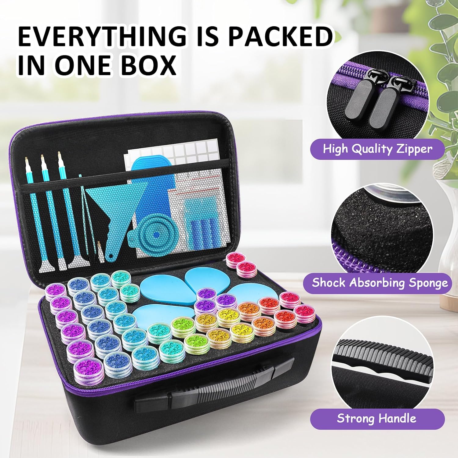 Aicmerk 120 Slot Diamond Art Storage Case, Professional Organizer Box with Tools, Diamond Art Storage Containers, Portable Drill Storage Container for Painting Supplies and Accessories