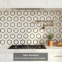 Vista 3 de Diflart Azulejo de Salpicadero Despegar y Pegar, Blanco y Dorado, Hexagonal, Vetas de Mármol con PVC Mezclado con Metal, Azulejo Adhesivo