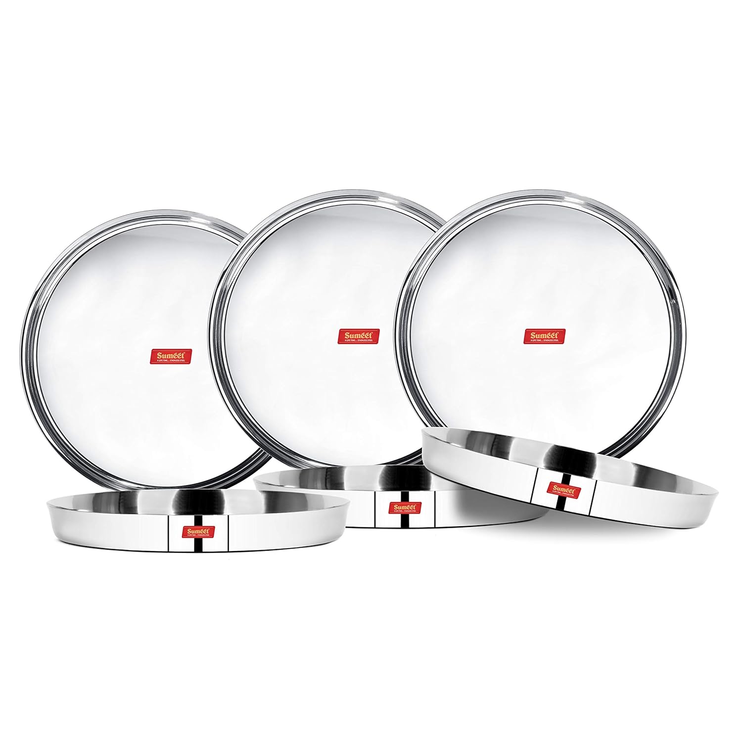 Sumeet 22 Gauge Stainless Steel Traditional Dinner Plate/Thali 25.8Cm (1.5Ltr) - Set of 6pc