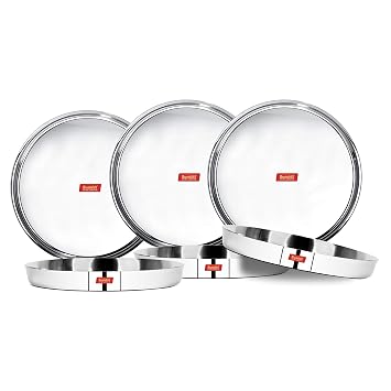 Sumeet 22 Gauge Stainless Steel Traditional Dinner Plate/Thali 25.8Cm (1.5Ltr) - Set of 6pc