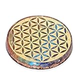 Orgonite Crystal Water Charging Plate –Chakra Balancing Coaster and Positive Energy Generator Flower of Life and with 7 Healing Crystals for Spiritual Balance, Meditation, Reiki Gifts(4 Inch Diameter)