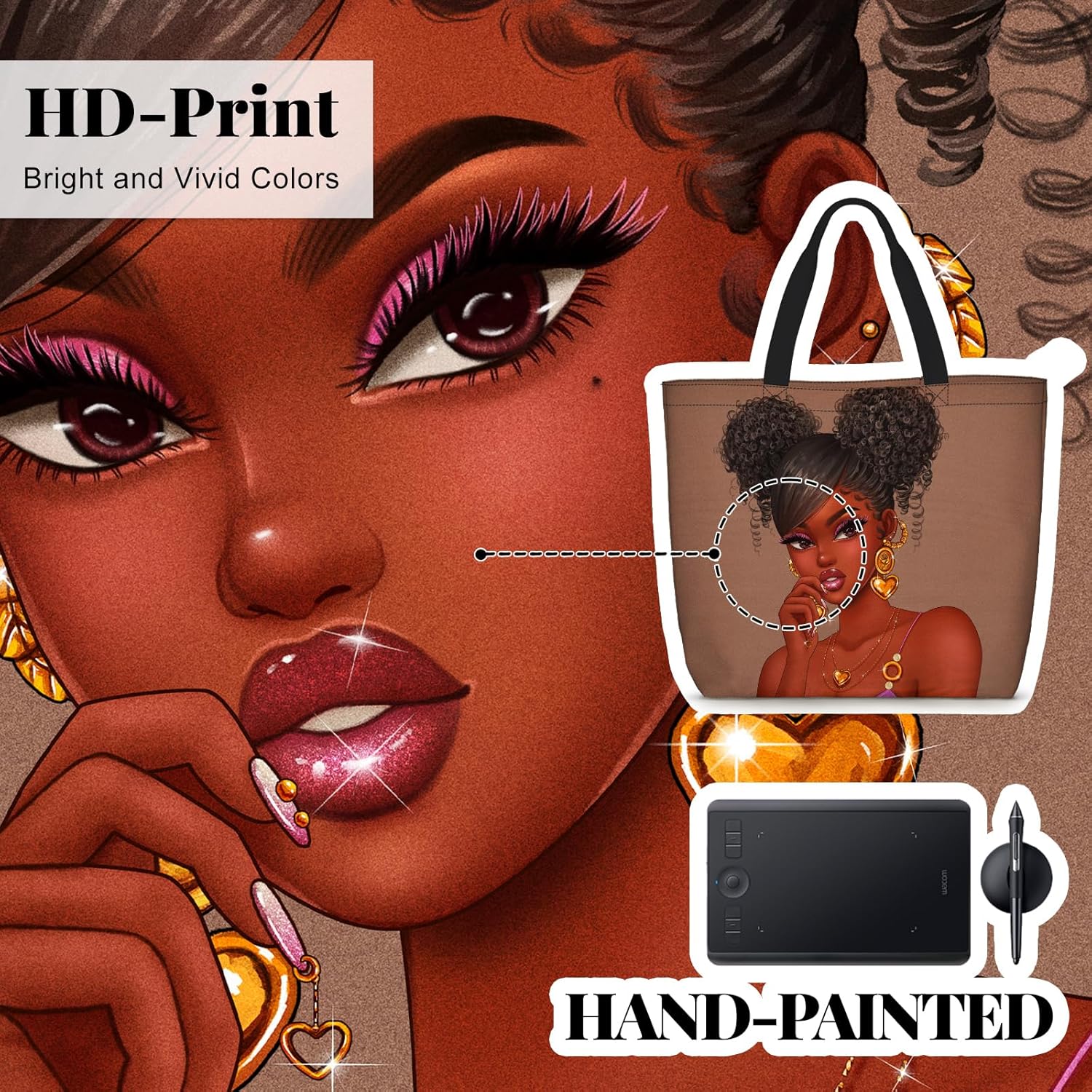 African American Women Tote Bag Black Shoulder Handbag For Women Fit Work Beach Labtops With Zip - Image 3