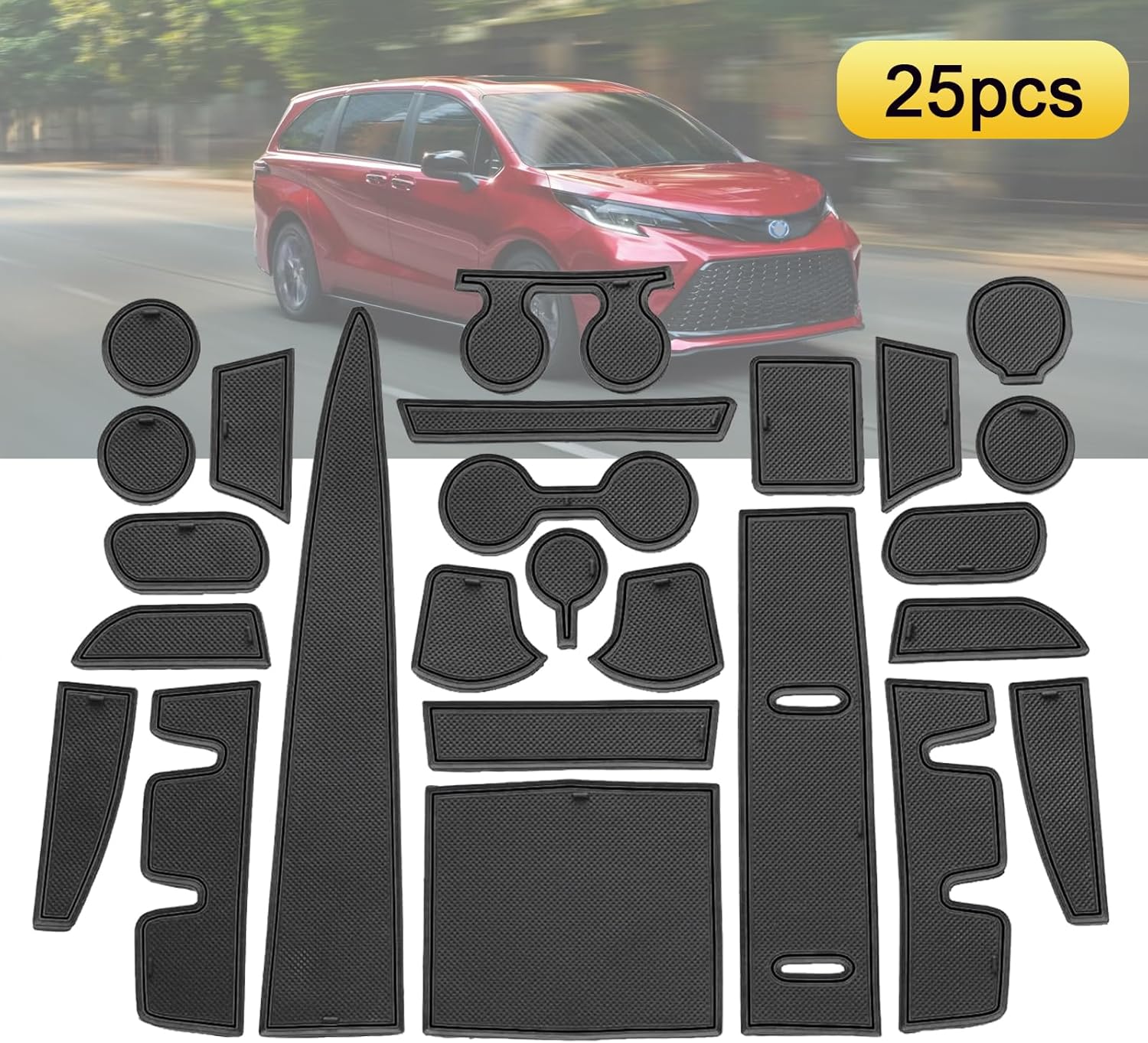 Cup Holder Pads for 2021-2026 Toyota Sienna,25Pcs Odorless Soft Silicone Non-Slip Coaster Door Slot Insert Mats Liners for 2026 2025 2024 Car Interior Accessories Black