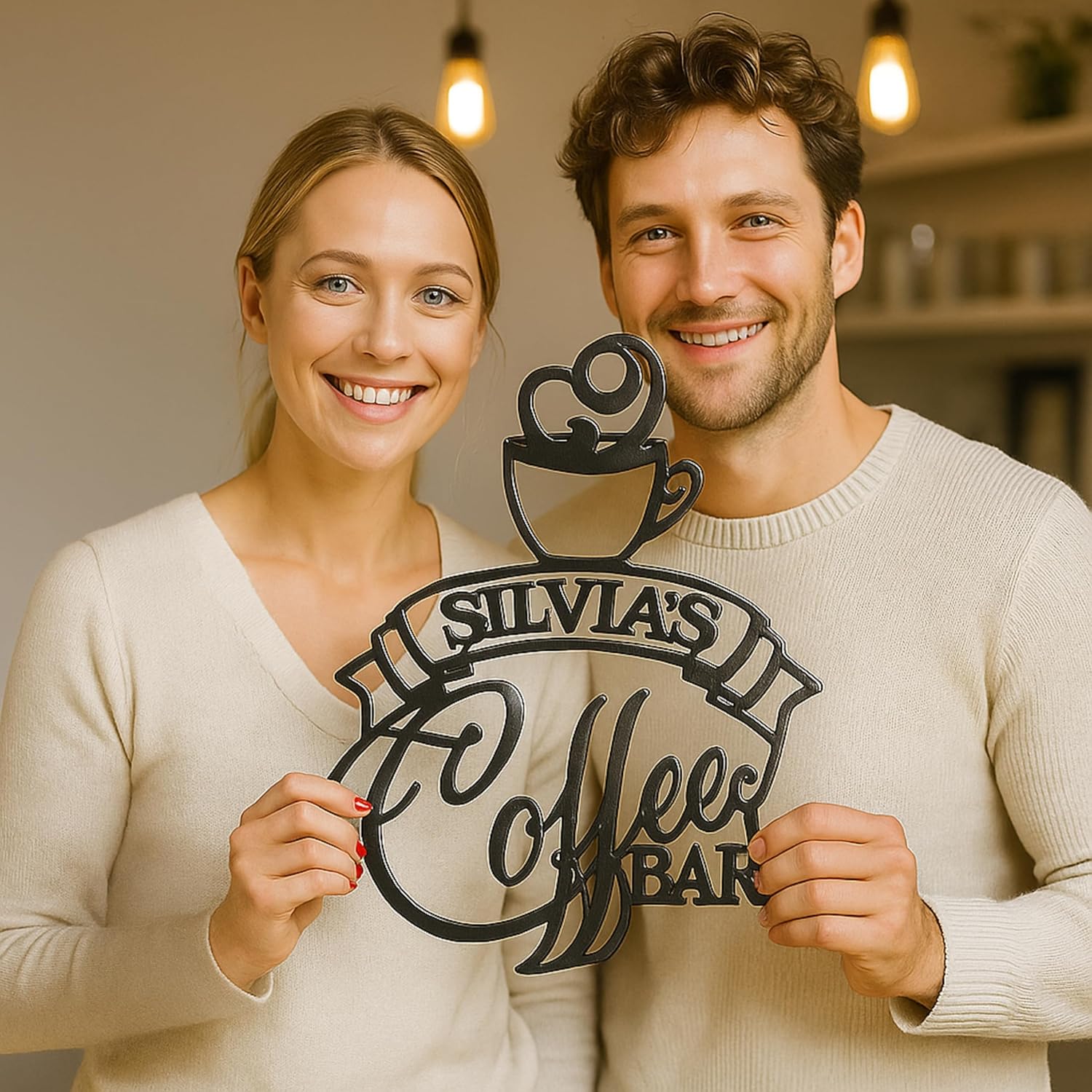 Personalized Coffee Name Bar Metal Sign Custom Laser Cut Cup Housewarming Gift Wall Art Home Decor