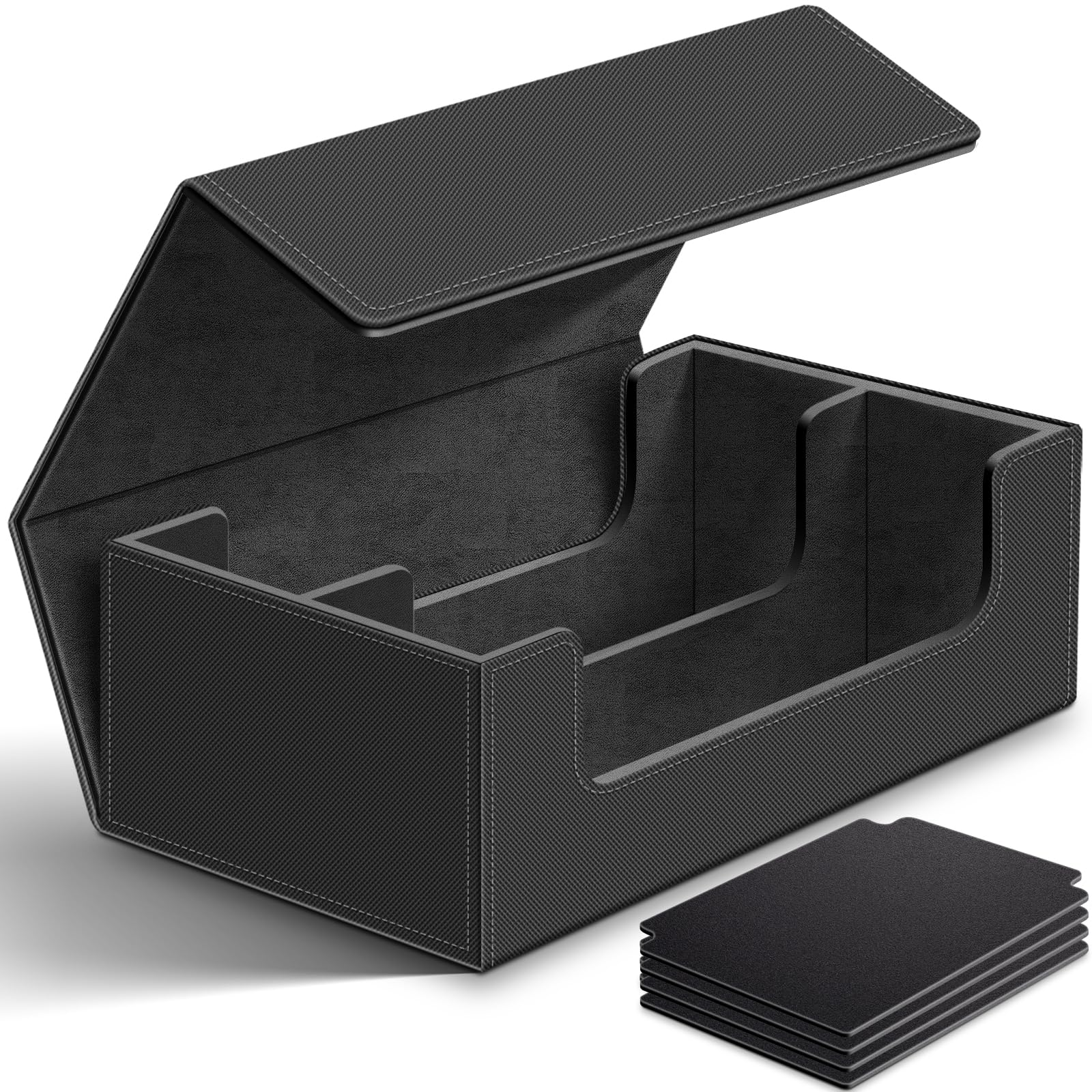 Homthy1200+ Card Deck Case for Trading Cards, Leather Magnetic Closure Commander Card Storage Box Magic Card Protectors Fit for Sports Cards, Game Card Standard Cards (Black)