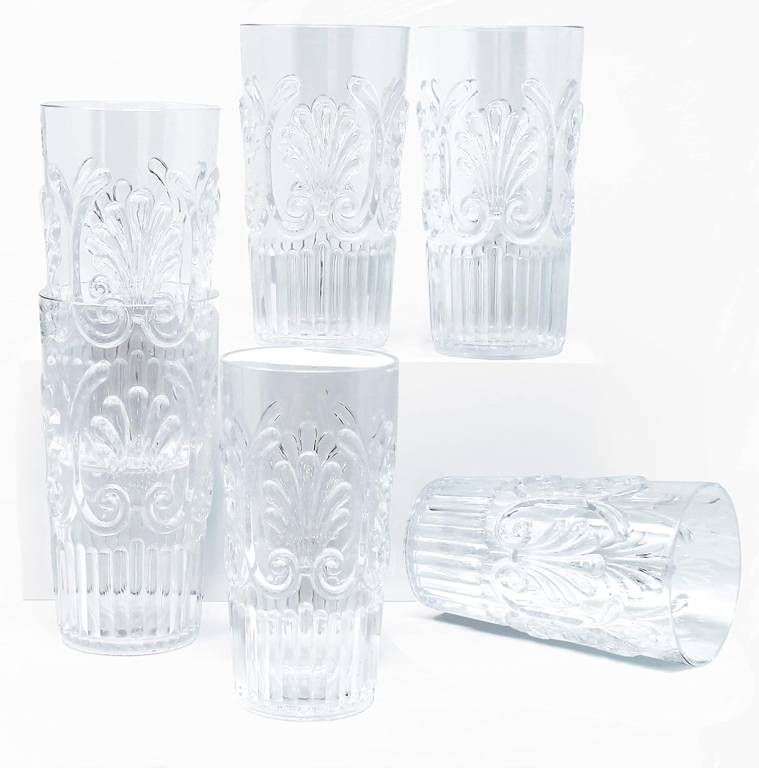 Le Cadeaux Fleur Shatter Resistant Polycarbonate Indoor Outdoor Large Tumbler, Clear, Set of 6