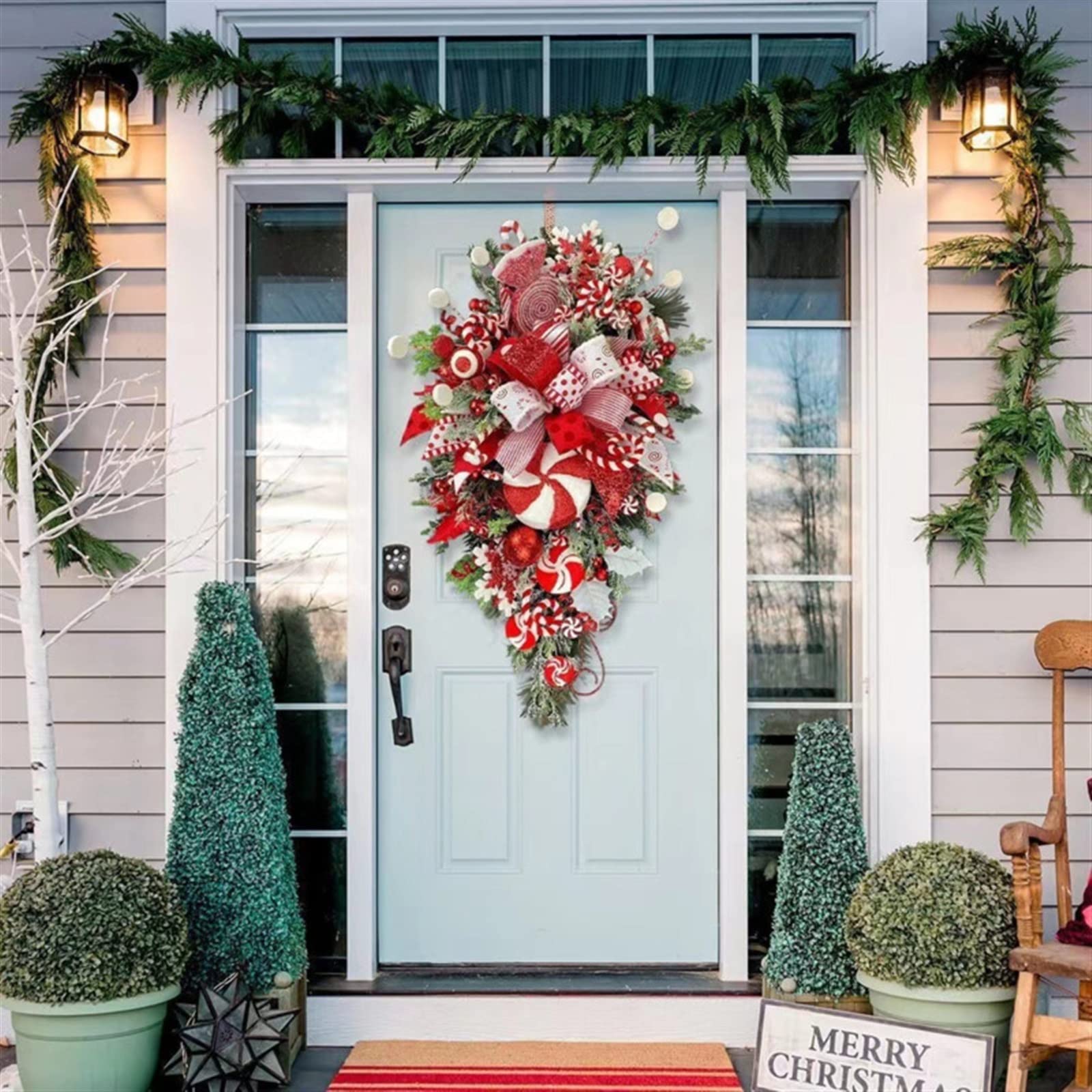 Couronne De Noël Décorative - 50 Cm De Diamètre - En Polyester Avec Clochette - Pour Porte, Mur, Cheminée, Mariage